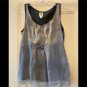 Grey jersey tank w/sheer overlay & sequin detail